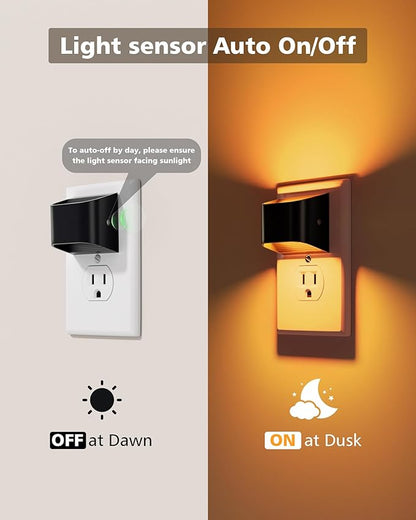 VOLISUN Amber Night Light, 4 Pack Up and Down LED Night Light with Dusk to Dawn Light Sensor, 1800K Night Lights Plug into Wall for Hallway, Bedroom, Bathroom, Kitchen Black
