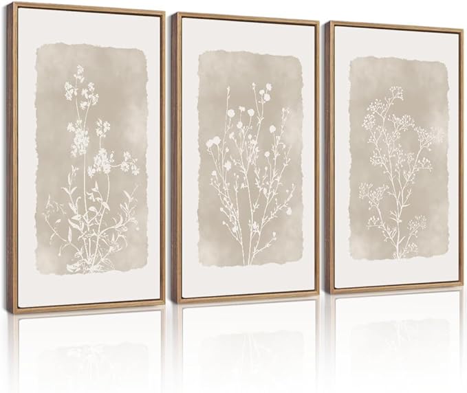 Drsoum Botanical Flower Wall Art Framed Vintage Floral Wall Prints Wildflower Neutral Rustic Bohemain Artwork Farmhouse Bedroom Ready to Hang 16x24in Natural Framed