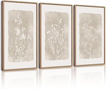 Drsoum Botanical Flower Wall Art Framed Vintage Floral Wall Prints Wildflower Neutral Rustic Bohemain Artwork Farmhouse Bedroom Ready to Hang 16x24in Natural Framed