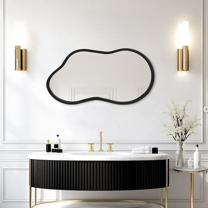 AAZZKANG Large Irregular Mirror 22"x12" Black Asymmetrical Wall Mounted Mirrors Decorative Wood Frame for Bathroom Bedroom Living Room Entryway