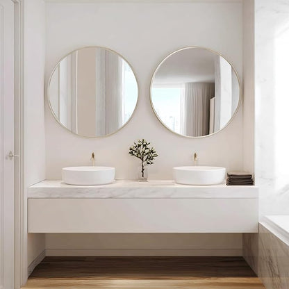 Sunniry 2 Pack 20 inch Silver Round Mirror, Silver Circle Mirror, Round Bathroom Mirrors Metal Frame for Bathroom, Bedroom, Living Room, Hallway.