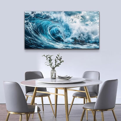 ERQINHUA Blue Wave Canvas Wall Paintings Wall Art For Living Room Wall Decor For Bedroom Ocean Inspiration Pictures Office Mural Posters Modern Home Decor Aesthetics Artwork Ready To Hang 20"X40"