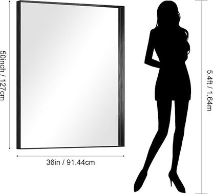 CIRCUMI Black Bathroom Mirror, 36"x50" Rectangular Mirror with Deep Metal Frame, Brushed Finish, Tempered Glass, Large Mirror for Wall, Over 2 Sinks, Installed Vertically/Horizontally, Crystal-Clear