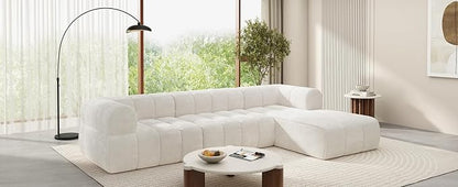 Christopher Knight Home Mania 122" Modular L-Shape Sofa Couch with Chaise Lounge, Modern Sectional Sofa Set for Living Room, Boucle Fabric Upholstered Cloud Couch with Deep Seat, Milky White