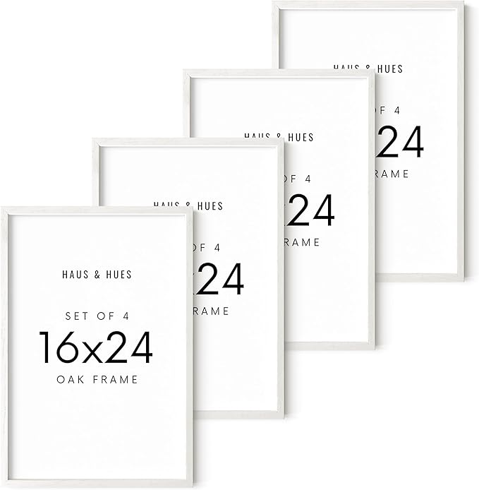 HAUS AND HUES White Oak Wood 16x24 Picture Frames - Set of 4, Natural Frames for Posters and Prints