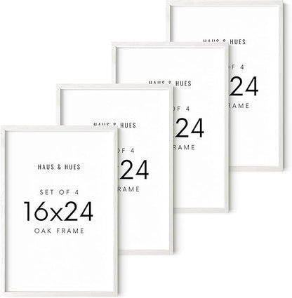 HAUS AND HUES White Oak Wood 16x24 Picture Frames - Set of 4, Natural Frames for Posters and Prints