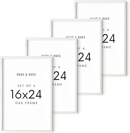 HAUS AND HUES White Oak Wood 16x24 Picture Frames - Set of 4, Natural Frames for Posters and Prints