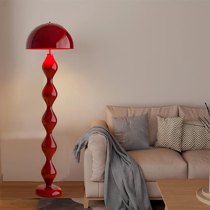 Modern Mushroom Floor Lamp, Red, 59.1 Inch High, 3 Light Colors, Foot Switch