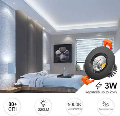 inShareplus 2 Inch LED Downlight, 3W Recessed Lighting COB Dimmable, 5000K Daylight White, CRI80, Black Trim, Ceiling Lights with LED Driver, 1 Pack