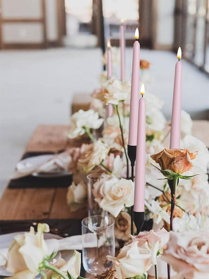 10 Pack Pink Flameless WAX Coverd 11'' Taper Candles with 2 Remote, LED Battery Operated Flickering Bright candle for proposal, wedding, festive, Family dinner, birthday party, or home decor