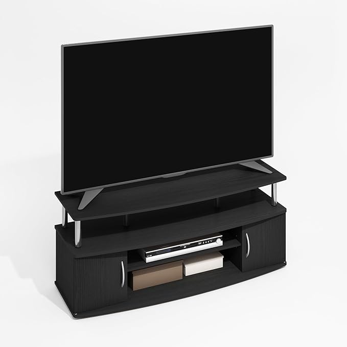 Furinno Jaya TV Stand, Entertainment Center, TV Console, for TV up to 55 Inch, with 2 Doors and Cable Management Holes, for Living Room, Bedroom, Dark Americano/Stainless Steel Tubes