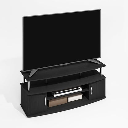 Furinno Jaya TV Stand, Entertainment Center, TV Console, for TV up to 55 Inch, with 2 Doors and Cable Management Holes, for Living Room, Bedroom, Dark Americano/Stainless Steel Tubes