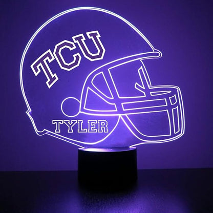 Officially Licensed Texas Christian University Horned Frogs Football Helmet Custom LED Sign Night Light Lamp with Remote, Light Up Display with Personalized Name or Image, Customized, Made in The USA