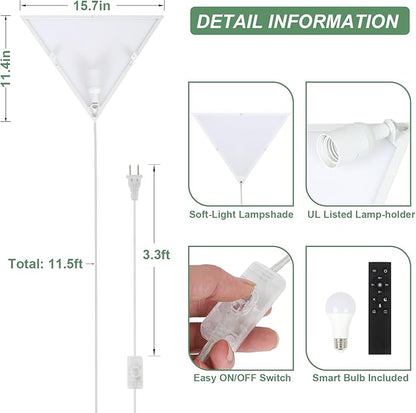 Dimmable Corner Lamp with Remote & Smart Bulb, Plug in Ceiling Light with Cord, Led Corner Lights for Living Room Bedroom Basement Office, Room-Saving Wall Light, Safe for Kids & Pets Design