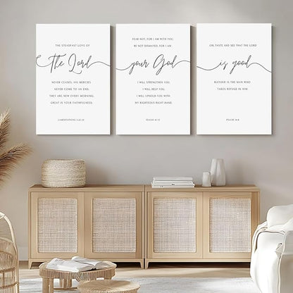 GUBIYU Christian Canvas Wall Art Set of 3,The Lord Your God is Good Wall Art Framed Canvas Print Positive Scripture Canvas Painting Large Christian Home Wall Decor Religious Art Baptism Gift 20"x28"