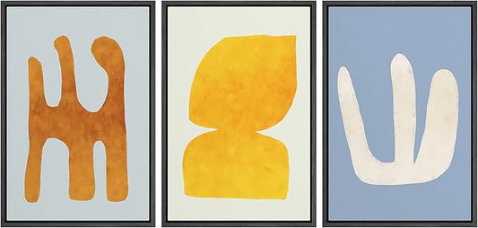 SIGNLEADER Framed Canvas Print Wall Art Set Multicolor Pastel Geometric Mid-Century Figure Abstract Shapes Illustrations Modern Art Boho Decorative for Living Room, Bedroom, Office - 24"x36"x3 BLACK