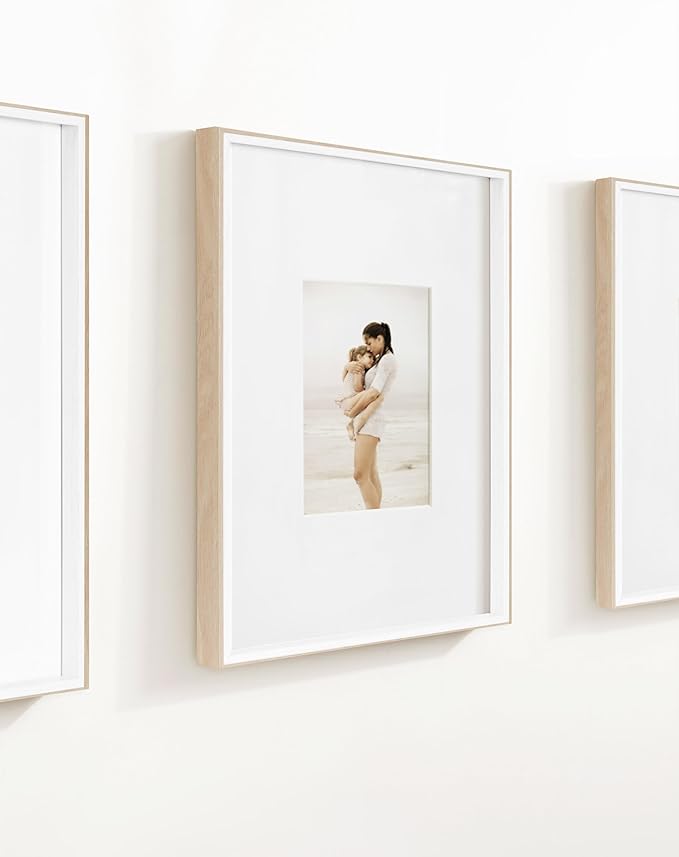 Kate and Laurel Gibson Modern Wall Picture Frame Set of 3; 16x20 matted to 8x10; White and Natural; Modern Three-Piece Frame Set for Gallery Wall Frame Set in Living Room Wall Decor