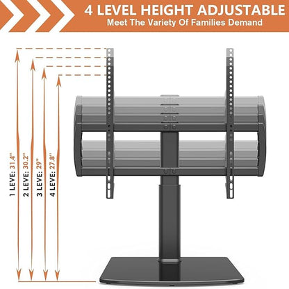 Universal Tabletop TV Stand with Wall Mount for 32 to 70 inch 4 Level Height Adjustable, Heavy Duty Tempered Glass Base, Holds up to 110lbs Screens, HT03B-002