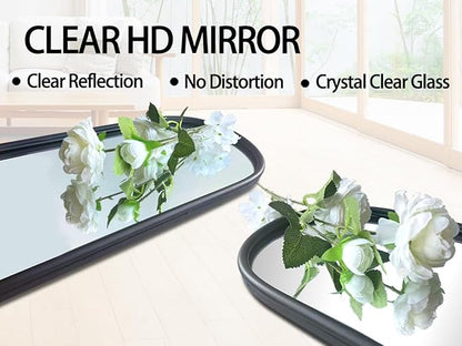 OUSHUAI Black Full Length Oval Mirror, 3-Pack Narrow Capsule Long Mirrors with Metal Frame for Dressing, Hallway, Living Room, Entryway Wall Decor