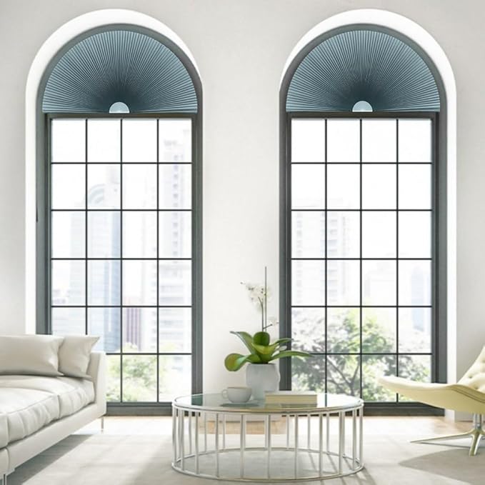 Arch Window Shade Blackout Cellular Shades Half Circle Moon Small Window Covering No Drill Honeycomb Blinds for Indoor Windows Room Darkening Easy Install Light Blocking Blinds (1, Blue, 24x12inch)