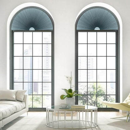 Arch Window Shade Blackout Cellular Shades Half Circle Moon Small Window Covering No Drill Honeycomb Blinds for Indoor Windows Room Darkening Easy Install Light Blocking Blinds (1, Blue, 24x12inch)