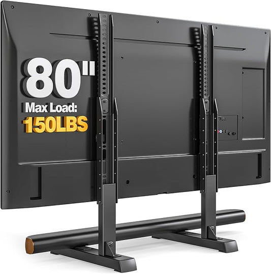 Universal TV Stand Mount for 24-80 inch Flat or Curved TVs, Height Adjustable TV Legs, Steel Table Top TV Base Holds up to 150 lbs, Replacement TV Feet with Cable Management, Max VESA 800x500mm, Black