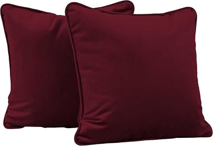 FDP 15" x 15" Velvet Square Pillow Set with Piping; Decorative Throw Pillow for Home Décor in Living Room, Bedroom or Lounge (2-Pack) - Bordeaux, 15157-349