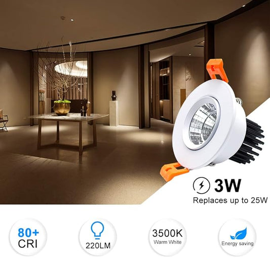 inShareplus 2 Inch LED Downlight, 3W Recessed Lighting COB Dimmable, 3000K Warm White, CRI80, Ceiling Lights with LED Driver, 1 Pack