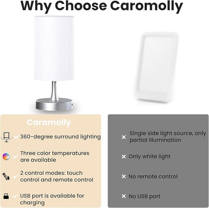 Caromolly Light Therapy Lamp, 10000 Lux Light with Remote Control, 3 Color Temperature & 4 Brightness Level & Timer, Daylight Lamp for Home, Office, Decoration(Silver Base White Shade)