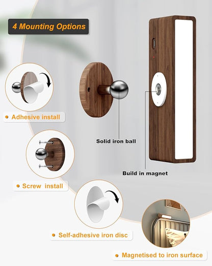 DetarZinLED Battery Operated Wall Sconces Set of 2,Rechargeable Wall Lights Wood,Stick On Wall Lights for Bedroom,Wall Mounted Bedside Reading Lamps Dimmable,Battery Powered Wall Lamp for Bedroom