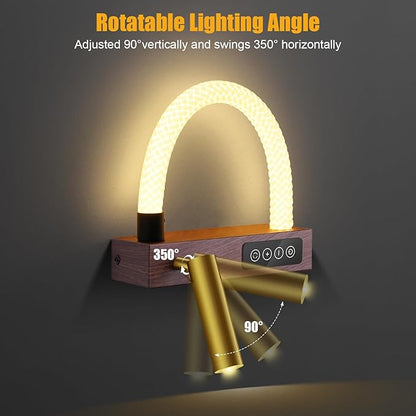 FRIDEKO HOME Wall Sconces for Bedroom, Modern Light Fixtures with 350° Rotation & 3-Color Adjustable Light, Dragon Weave Texture Bedroom Bedside Reading lamp for Bedroom, Study