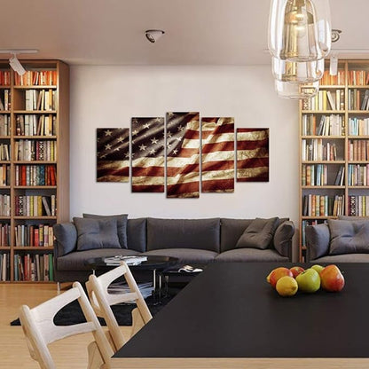 VVOVV Wall Decor American Flag Wall Art Patriotic Decor Framed Canvas Prints Living Room Decor Large 5 Pieces Overall 32"x60"