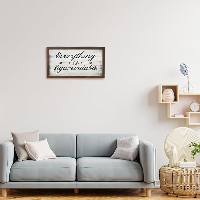 Inspiring Decor Signs, Home Office Decoration for Wall, Decorative Wooden Signs and Plaques, Wooden Framed Wall Decor, Everything is Figureoutable Sign 15×7.5×0.3 inches