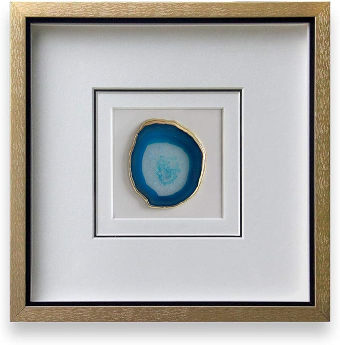 Handmade 15.7"x15.7" Gold Edge Natural Agate Wall Art with Shadow Box Frame Front Glass for Living Room Bedroom Home Decoration