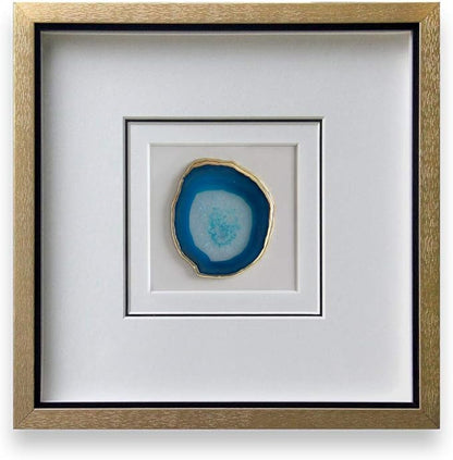 Handmade 15.7"x15.7" Gold Edge Natural Agate Wall Art with Shadow Box Frame Front Glass for Living Room Bedroom Home Decoration
