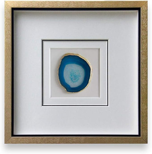 Handmade 15.7"x15.7" Gold Edge Natural Agate Wall Art with Shadow Box Frame Front Glass for Living Room Bedroom Home Decoration
