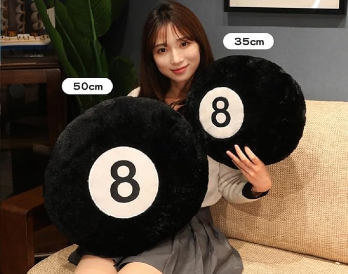 Cyprinus Carpio Emulation Black Billiards 8 Ball Stuffed Pillow, Soft Round Sleeping Cushion for Home Bed Sofa Couch Decor (1, 14 * 14 Inch)