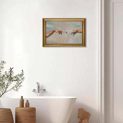 YD&YZY Gold Framed Vintage Funny Humor Bathroom Wall Art God Gives Toilet Paper Wall Decor Unique Art Painting Picture Print Whimsical Bathroom Restroom 16x24 inch Framed