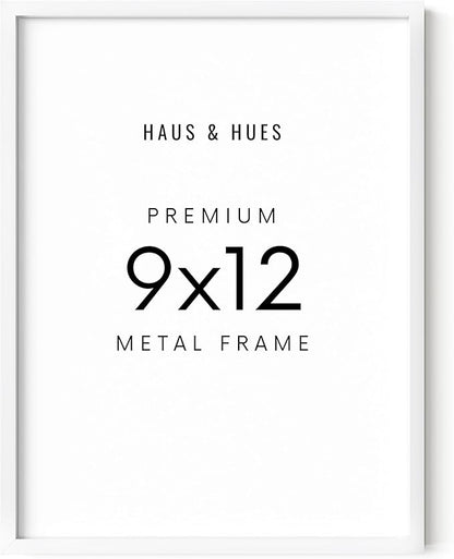 HAUS AND HUES 9x12 White Aluminum Poster Frame - Vertical & Horizontal Hanging, Shatterproof Plexiglass (9x12 in, White)