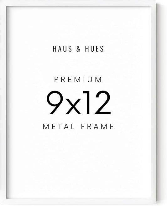 HAUS AND HUES 9x12 White Aluminum Poster Frame - Vertical & Horizontal Hanging, Shatterproof Plexiglass (9x12 in, White)