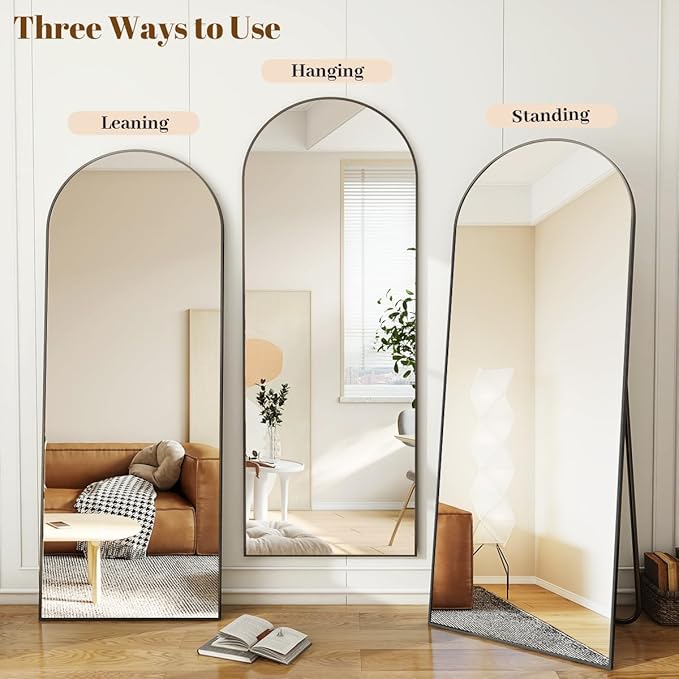 Koonmi 40"x80" Arched Full Length Mirror, Black Large Floor Mirror with Aluminum Alloy Frame, Standing Hanging or Leaning Wall-Mounted Full Body Mirror for Living Room and Bedroom