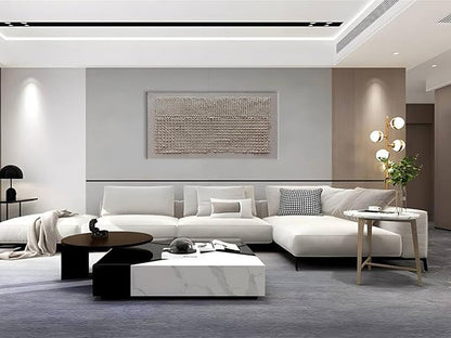 Slyart 100% Hand-Painted Beige and White Texture Abstract Wall Art Oil Painting 48x24 inch Contemporary Minimalist Art Home Wall Decoration Painting