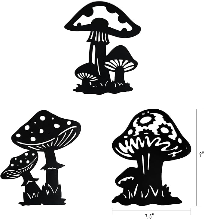 QZGXDECO Metal Mushroom Wall Decor - 3 Pack 9 inches Mushroom Wall Art Decor Hanging Decoration for Indoor Outdoor,Metal Plant Art Sculpture for Home Garden Fence Kitchen Bedroom Bathroom Living Room