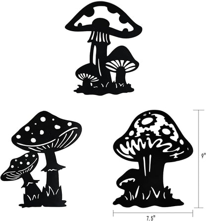 QZGXDECO Metal Mushroom Wall Decor - 3 Pack 9 inches Mushroom Wall Art Decor Hanging Decoration for Indoor Outdoor,Metal Plant Art Sculpture for Home Garden Fence Kitchen Bedroom Bathroom Living Room