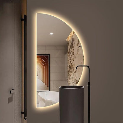Half Moon LED Bathroom Mirror -Half Moon Mirrors for Wall,Frameless Backlit Smart Vanity Mirrors.3-Color Dimmable,Anti-Fog (Right Semicircle, 20 * 39in/50 * 100cm)