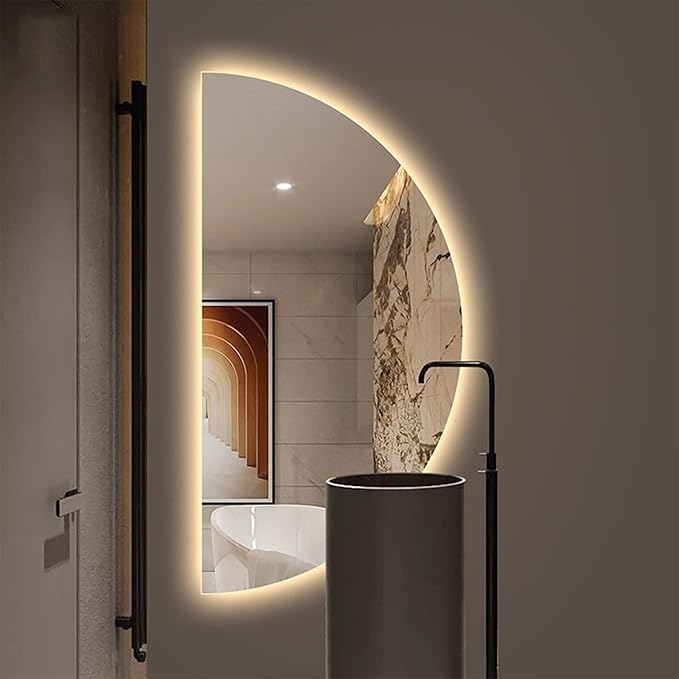 47in Half Moon LED Mirror,Half Moon Mirrors for Wall,3-Color Dimmable Bathroom Smart Vanity Mirror,Frameless Backlit Anti-Fog (Right Semicircle, 24 * 47in/60 * 120cm)