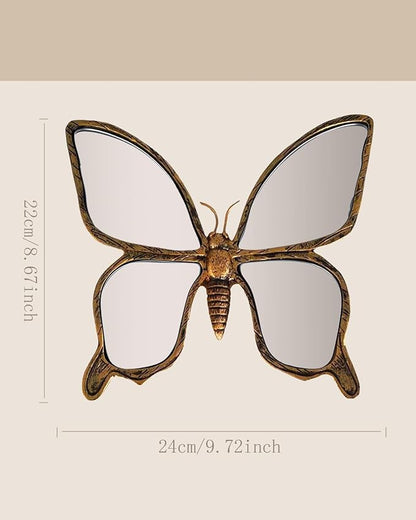 Dragonfly Wall Mirror Decor, Butterfly Art Wall Mirrors, Retro Gold Resin Decorative Wall Mirror, Creative Home Decoration for Living Room Bedroom (Butterfly)