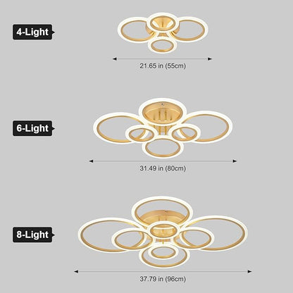 Modern LED Flush Mount Ceiling Light, 4 Rings Gold Close to Ceiling Light Fixtures, Kitchen Lighting Fixture Lamp for Bedroom, Living Room, Laundry Room, 4000K Not Dimmable