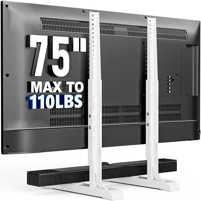 Universal TV Stand for 19-75 Inch LCD LED TVs, Height Adjustable TV Legs Replacement Hold up to 110 lbs, Table Top TV Stand Base, Max VESA 800X600mm, White