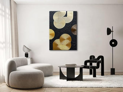 Slyart Black and Gold Texture Wall Art, Handmade 3D Arch Painting, 28"x40" Large Abstract Canvas Wall Art